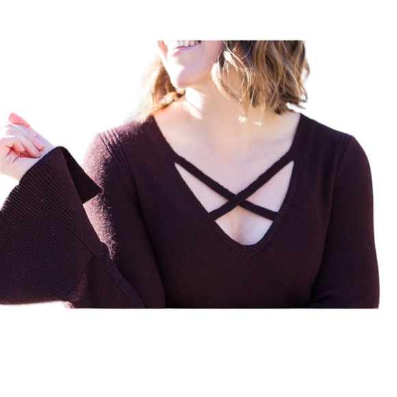 Free People Criss-Cross Tunic Sweater in Brown Wine Size Small - Picture 11 of 15